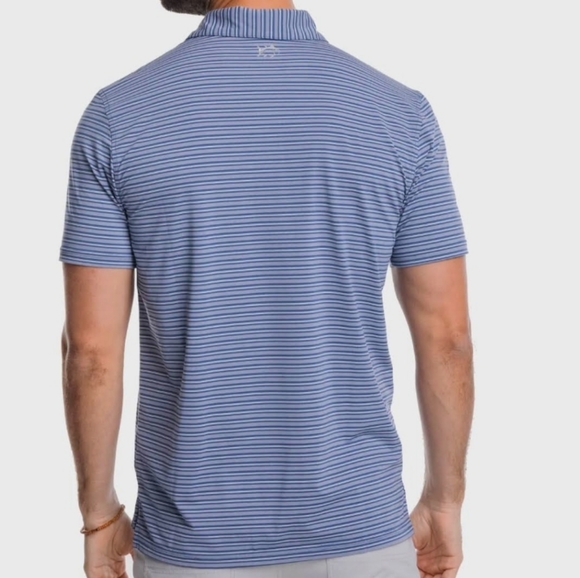 SOUTHERN TIDE BRREEZE BOWEN STRIPE PERFORMANCE POLO IN AGED DENIM XL - Picture 3 of 5